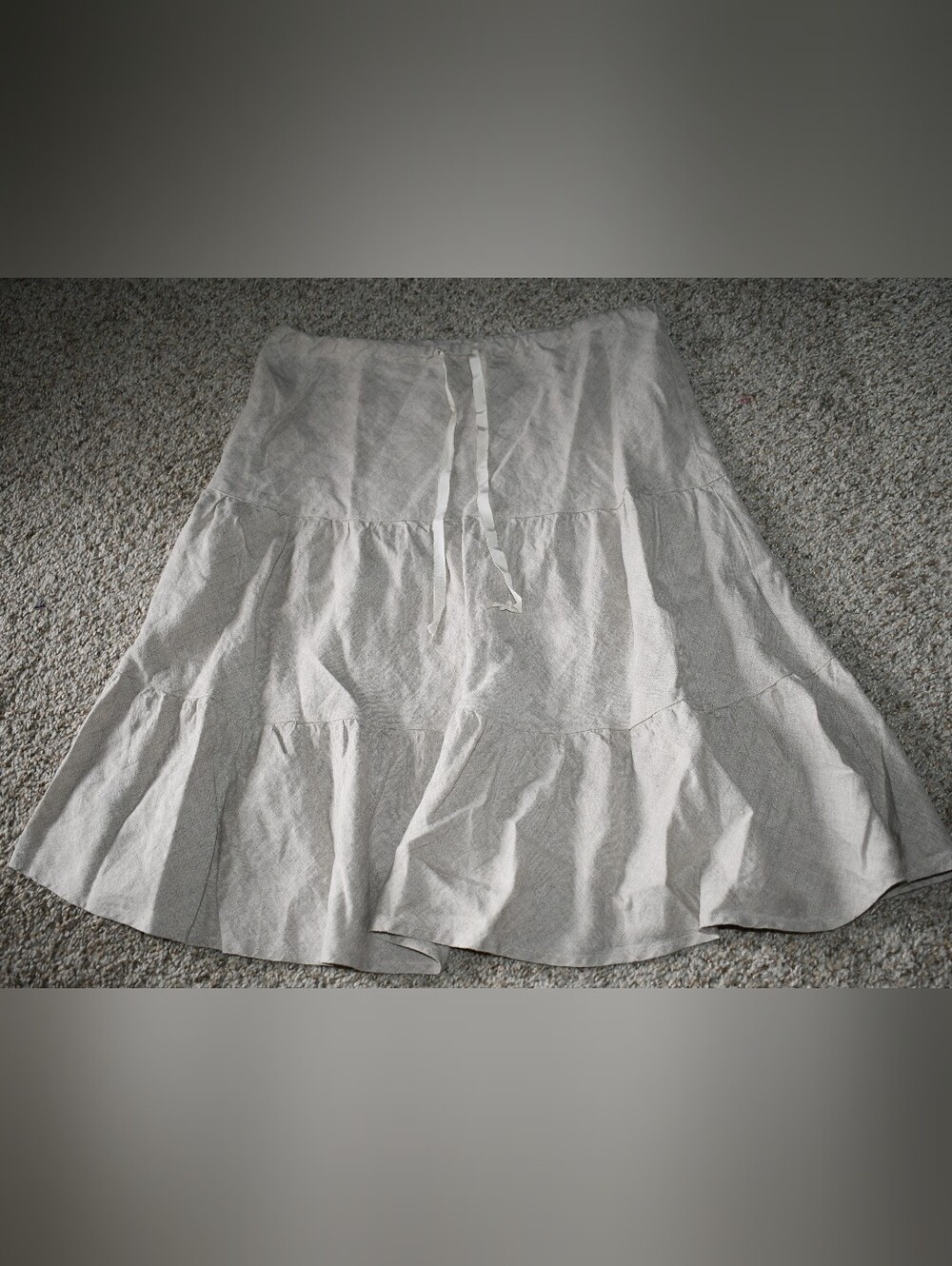Allen Allen Cream Linen Tiered A-Line Drawstring Skirt